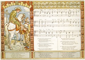 'İslington'dan Mübaşirin Kızı', 'Pan-Pipes'dan şarkı illüstrasyonu, Eski Şarkılar Kitabı, Yeni Düzenlenmiş ve Theo'nun Eşliğinde. Marzials, George Routledge und So tarafından Londra'da yayınlandı. by Walter Crane